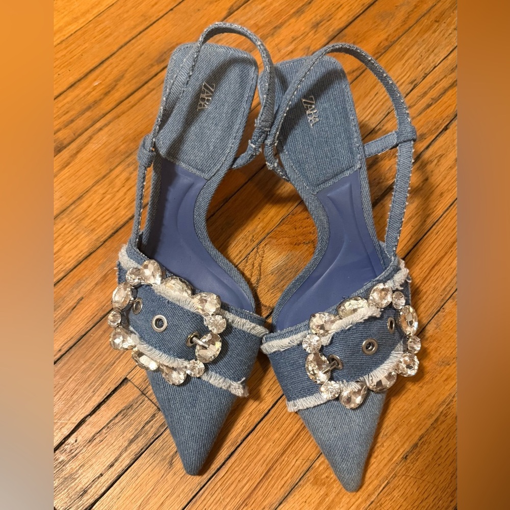 Zara denim kitten heels